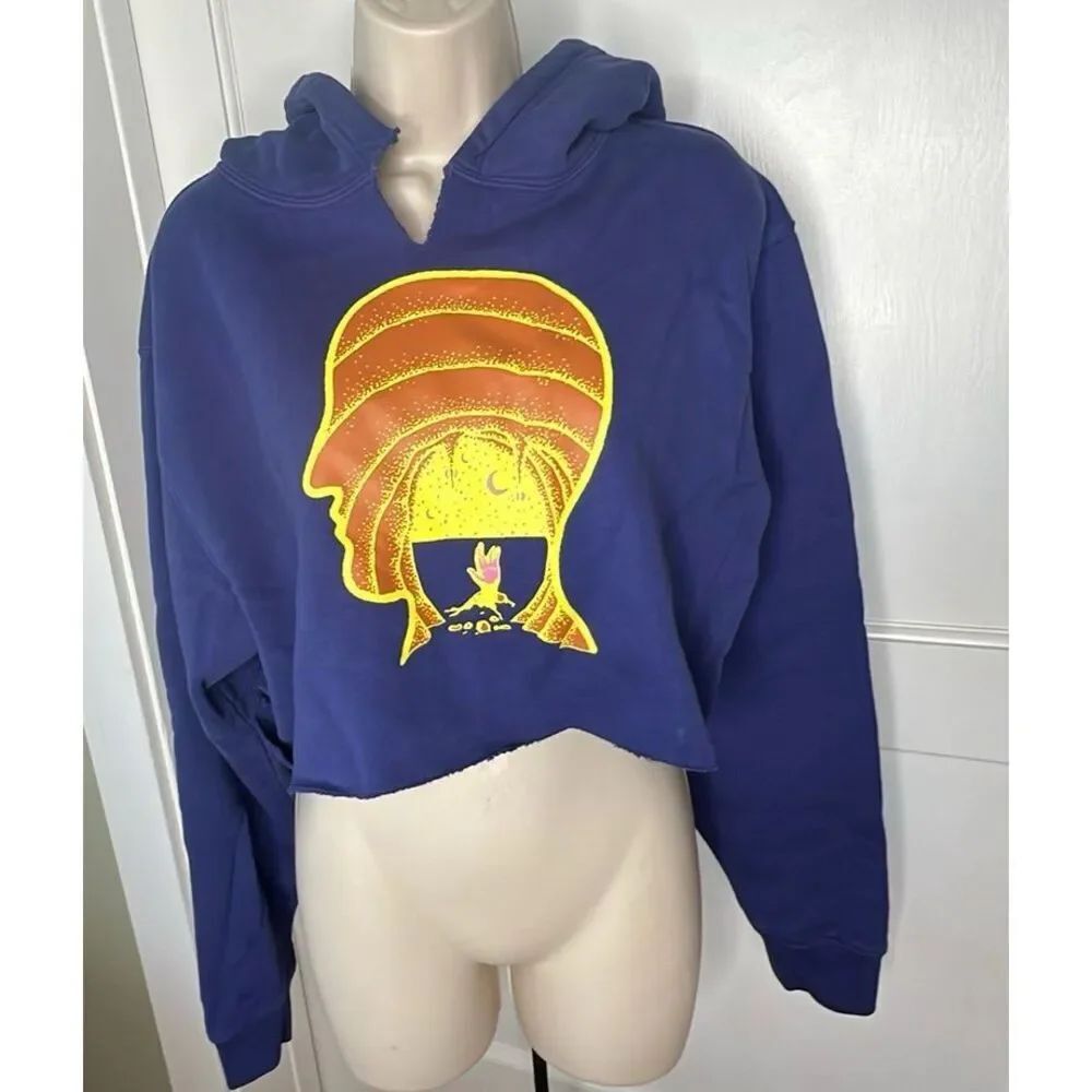 Brain Dead Tongue Demon Hoodie 'Navy' Cropped Size Small